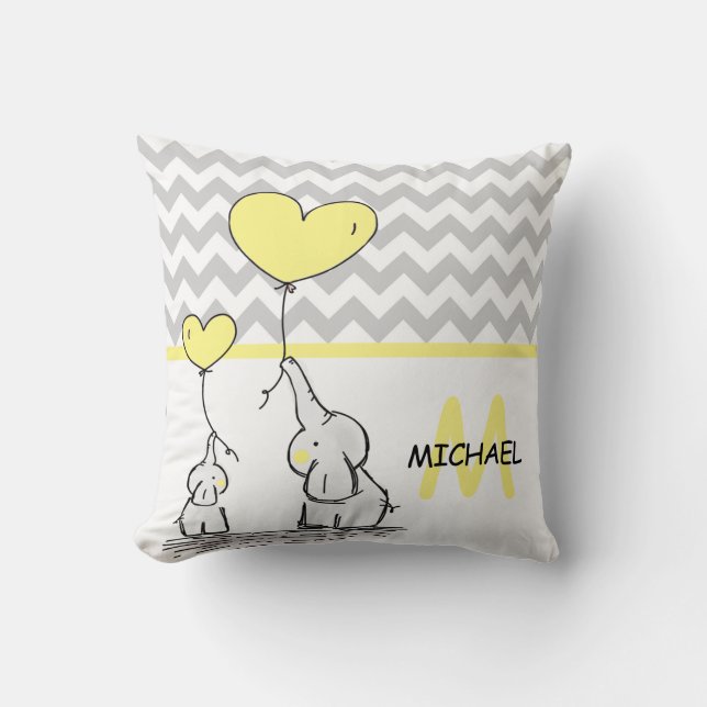 Coussin Crèche grise personnalisée de Chevron de jaune (Recto)