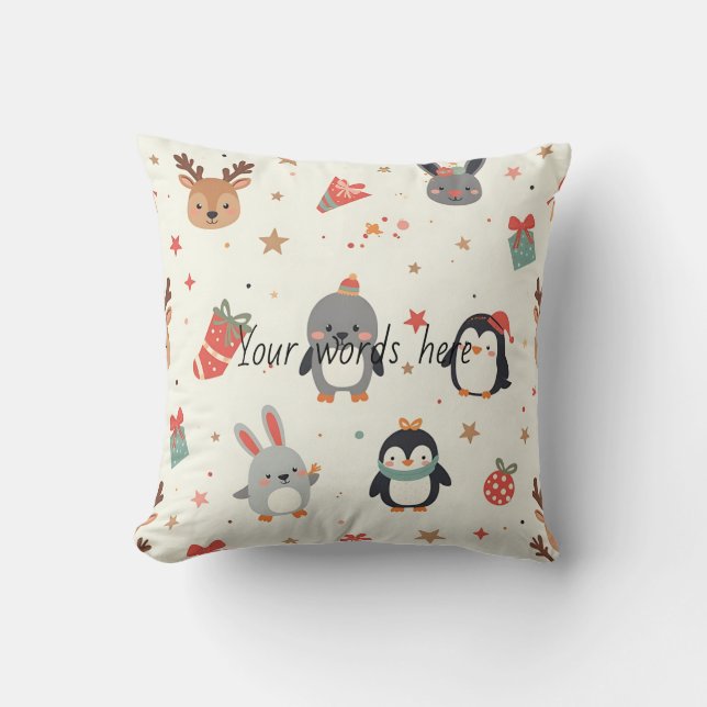 Coussin Créez vos propres animaux de Noël Kawaii (Recto)