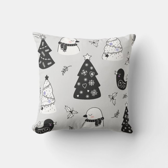 Coussin Créez vos propres arbres de Noël gris et vos oisea (Recto)