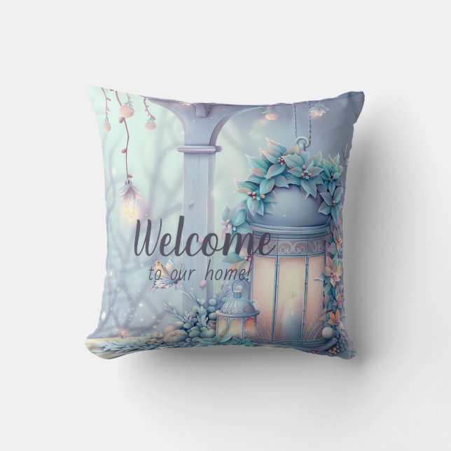 Coussin Créez vos propres lanternes de Noël violettes (Recto)