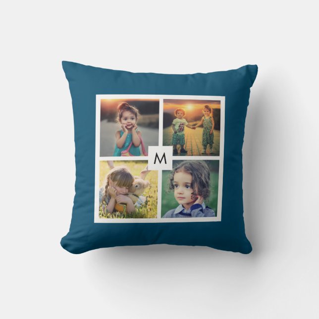 Coussin Créez votre propre collage photo de famille monogr (Recto)