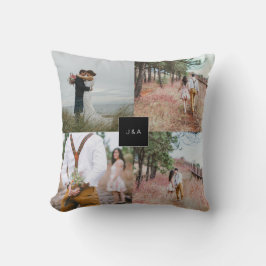 Coussin Créez votre propre collage photo mariage monogramm
