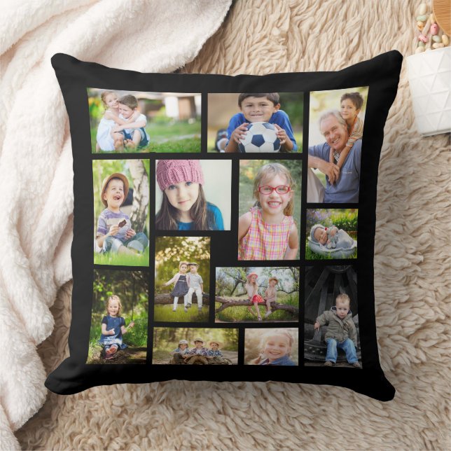 Coussin Créez votre propre collection multi-photos noir bl (Couverture)