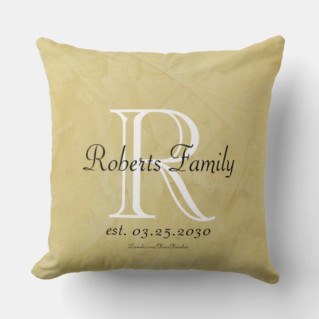 Coussin Créez votre propre crème Faux Monogramme en cuir (Recto)
