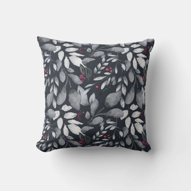 Coussin Créez Votre Propre Élégant Tone Noir Rouge Holly (Recto)