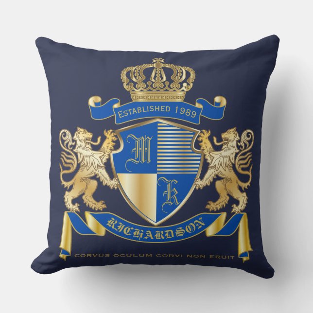 Coussin Créez votre propre manteau d'emblème bleu de lion (Recto)