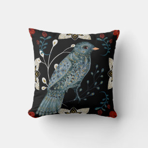 Coussin Créez Votre Propre Oiseau Bleu Nordique et Flocons