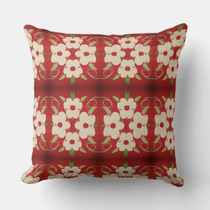 Coussin Crème Avec Fleur Rouge De Canneberge