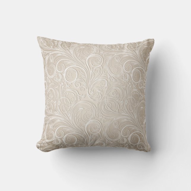 Coussin Crème blanche métallique florale (Recto)
