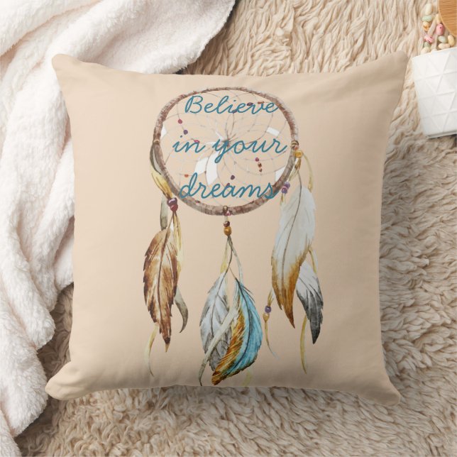 Coussin Crème Brown Turquoise Dream catcher aquarelle (Couverture)