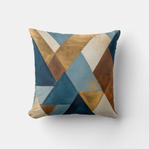 Coussin Crème de bronze bleu et or géométrique abstrait