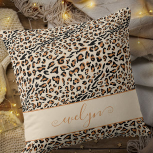 Coussin Crème Empreinte de léopard animale Noir Tan Person