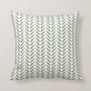 Coussin Crème et sauge en arête de poisson de motif de