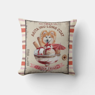 Coussin Crème glacée chien drôle Akita Inu long manteau