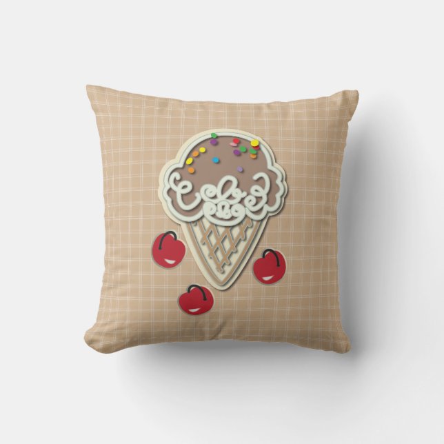 Coussin Crème glacée et cerises (Recto)