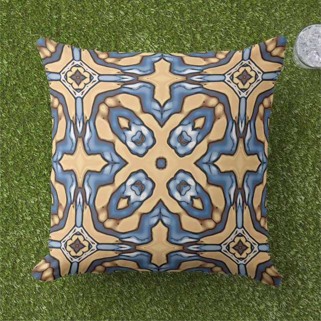 Coussin Crème gris clair Jaune Tan Brown Art tribal (Herbe)