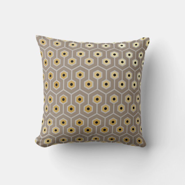 Coussin Crème noire grise d'hexagones de Taupe géométrique (Recto)