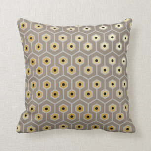 Coussin Crème noire grise d'hexagones de Taupe géométrique