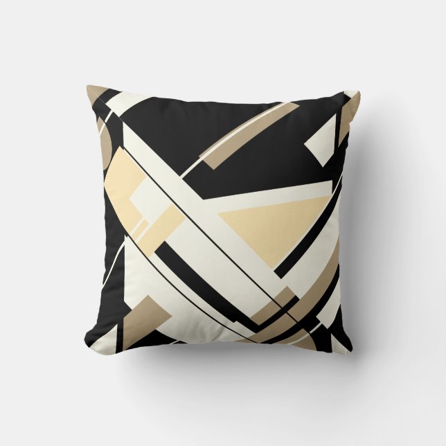 Coussin Crème Noire Tan Beige Diagonal Abstrait MCM Look (Recto)