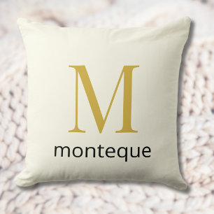 Coussin Crème Or Monogramme Nom Personnalisé Cadeau Luxe