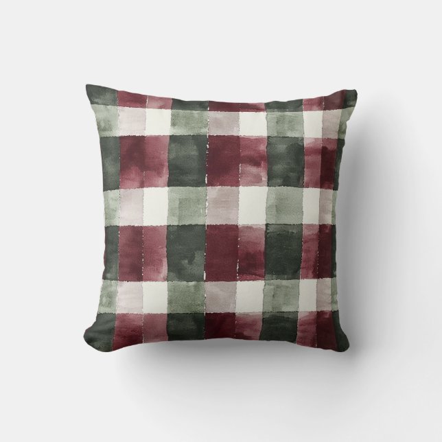 Coussin Crème rouge Bourgogne Vert Plaid Noël (Recto)