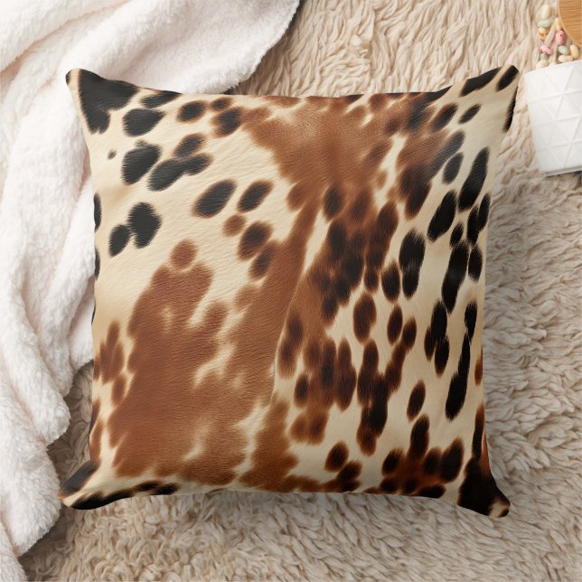 Coussin Crème Western Cowboy Brown Noir Cowhide (Couverture)