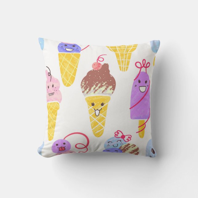 Coussin Crèmes glacées Kawaii, motif mignon et sans soudur (Recto)