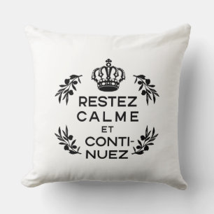 Coussin crête noire blanche Français Gardez le calme et co
