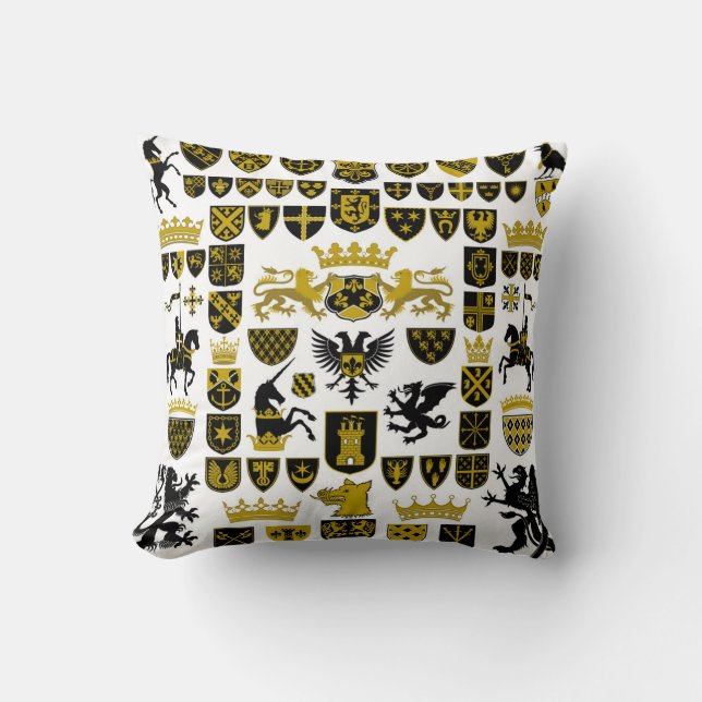 Coussin Crêtes héraldiques, dessins symboliques. (Recto)