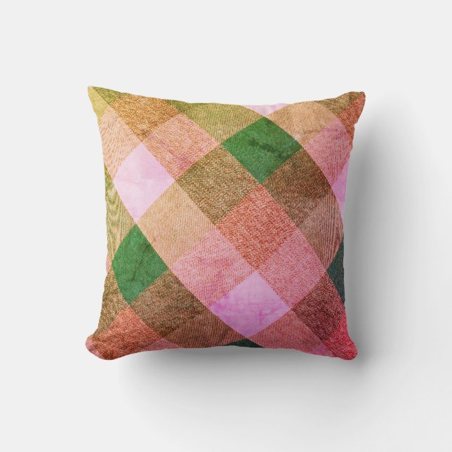 Coussin Criss Cross Diamond Plaid Vert rose (Recto)