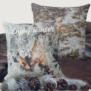 Coussin cristaux de glace magiques motif avec feuilles tom
