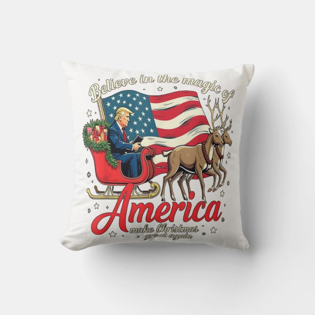 Coussin Croire à la magie de l'Amérique faire Noël Gre (Recto)