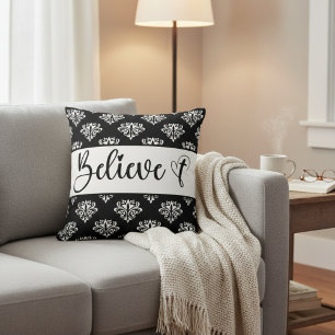 Coussin Croire moderne Script noir blanc Damask Christian