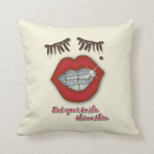 Coussin Croisillons brillants, lèvres rouges, taupe, et