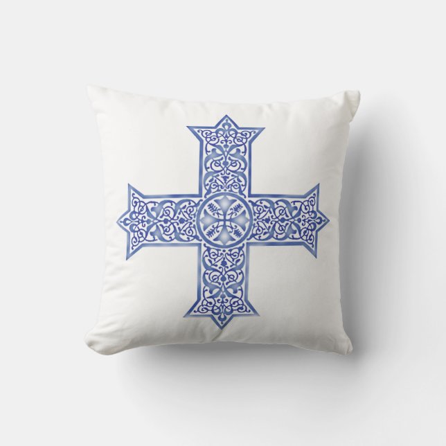 Coussin Croix copte d'art en Lapis Bleu Premium (Recto)