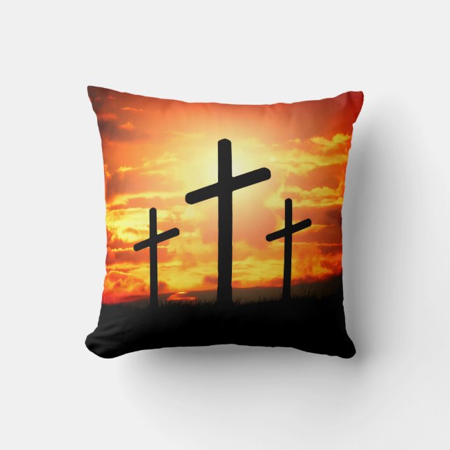 Coussin Croix, Coucher de soleil Silhouettes Peinture-6713 (Recto)