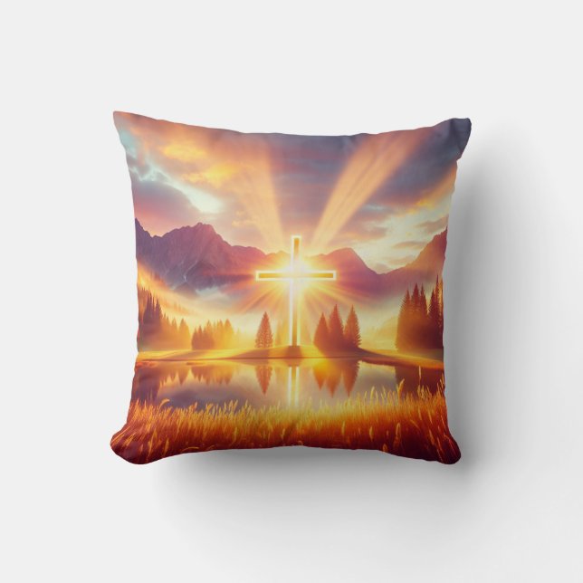 Coussin Croix d'or sous un glorieux lever de soleil (Recto)