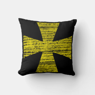 Coussin Croix en détresse de style franc-maçon jaune