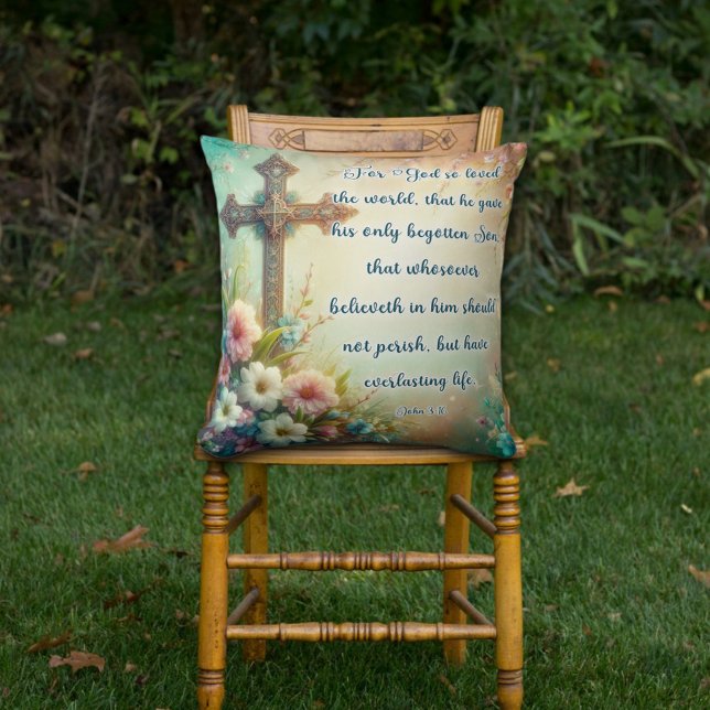 Coussin Croix vintage John 3:16 Floral Christian (Créateur téléchargé)