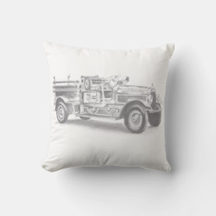 Coussin croquis au crayon de vieux camion de pompiers dess