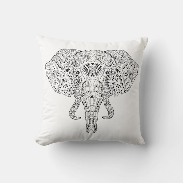 Coussin Croquis de griffonnage de tête d'éléphant (Recto)