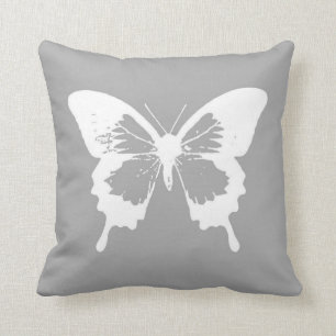 Coussin Croquis de papillon, gris argenté et blanc