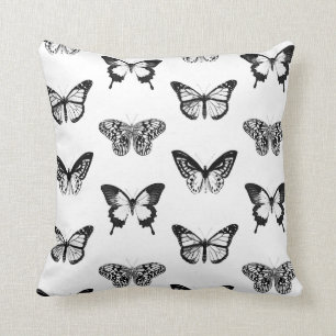 Coussin Croquis de papillon, noir et blanc