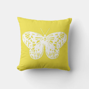 Coussin Croquis de papillon, or moutarde et blanc