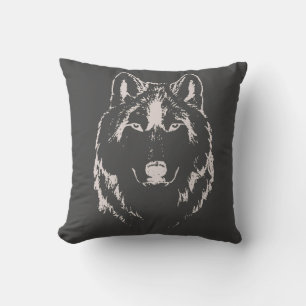 Coussin Croquis De Tête De Tête De Loup Gris Et Blanc