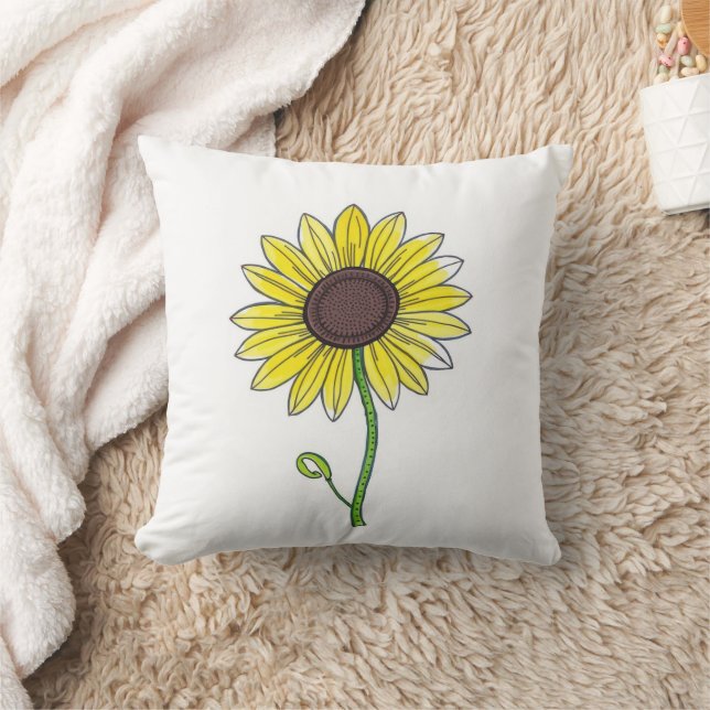 Coussin Croquis de tournesol en blanc (Couverture)