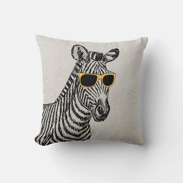 Coussin Croquis de zèbre cool mignon et drôle avec lunette (Recto)