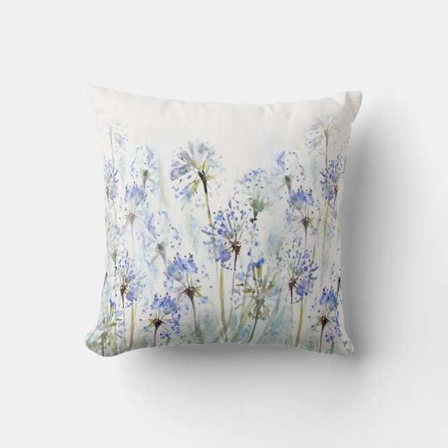 Coussin Croquis en aquarelle des fleurs d'été bleues (Recto)