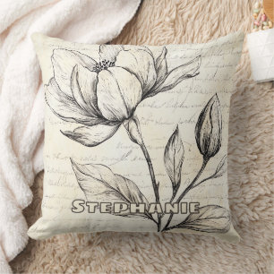 Coussin Croquis floral rustique avec calligraphie - âge (4