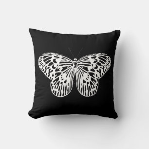 Coussin Croquis papillon, blanc et noir